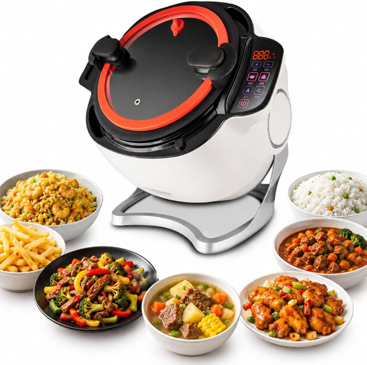 ErShangMao Universalzerkleinerer, 2000 W, 6 l, Grau, Gewerbliche Küchenmaschine, Automatische Kochmaschine, Automatischer Wok-Roboter