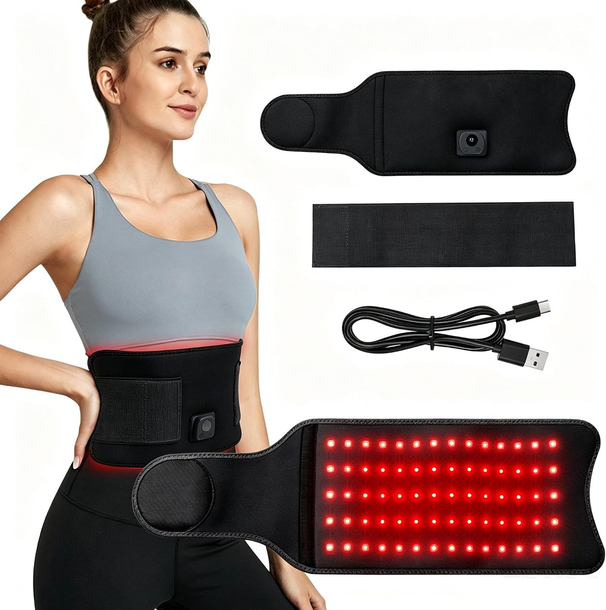 Azyldred Infrarottherapie, Schwarz, 5000mAh LED Rotlichtlampe Therapie Gürtel, Infrarot Lichttherapie Gürtel