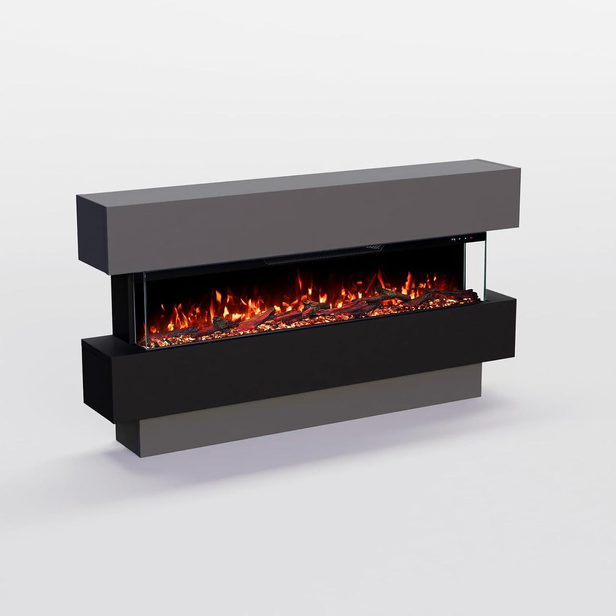 GLOW FIRE Elektrokamin, 129x69x21 cm, 1800 W, Grau, GF Core Clear 42 mit realistischem 3D LED-Feuer - Stand-, App Steuerung