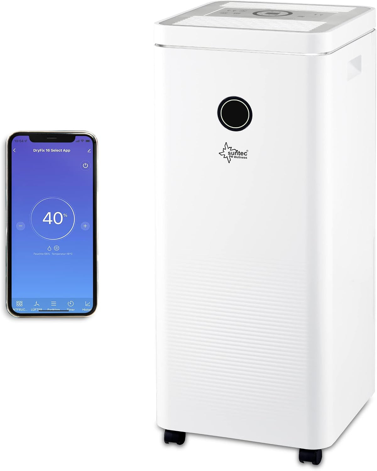 Suntec Wellness Wäschetrockner, 20 l, Weiß, DryFix 20 PRO Luftentfeuchter, Für Räume bis 63 m2 bzw. 150 m3, Luftreiniger