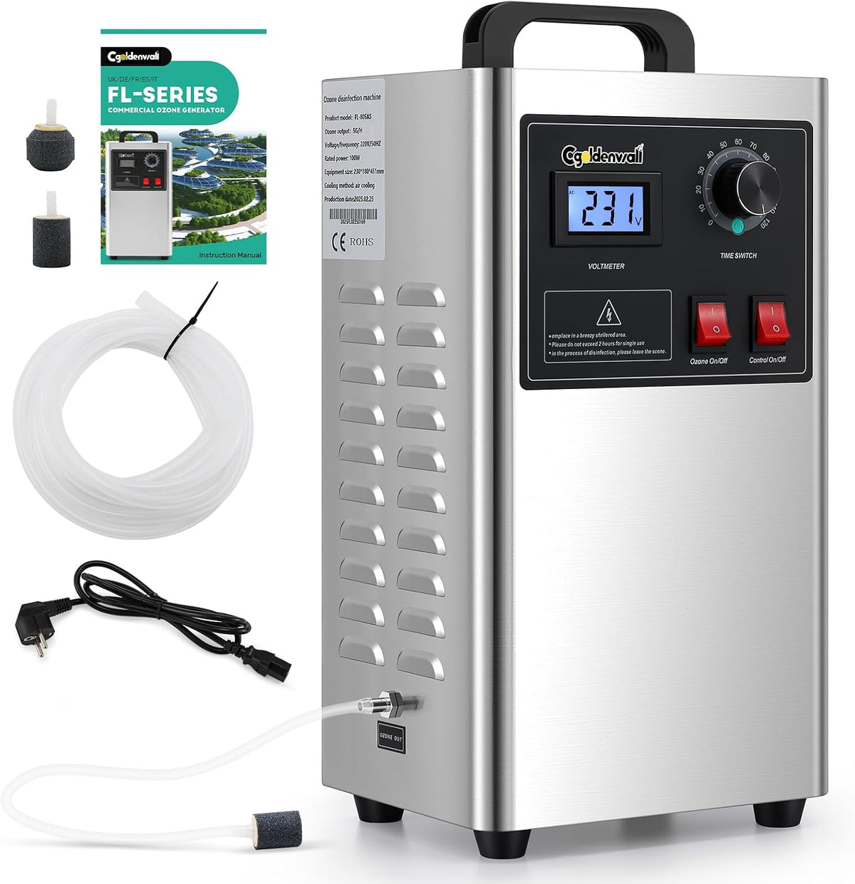 CGOLDENWALL Powerstation, 100 W, Schwarz, Ozon-Generator für Gewerb/Labor/Industriell mit, 0-120 Minuten Timer