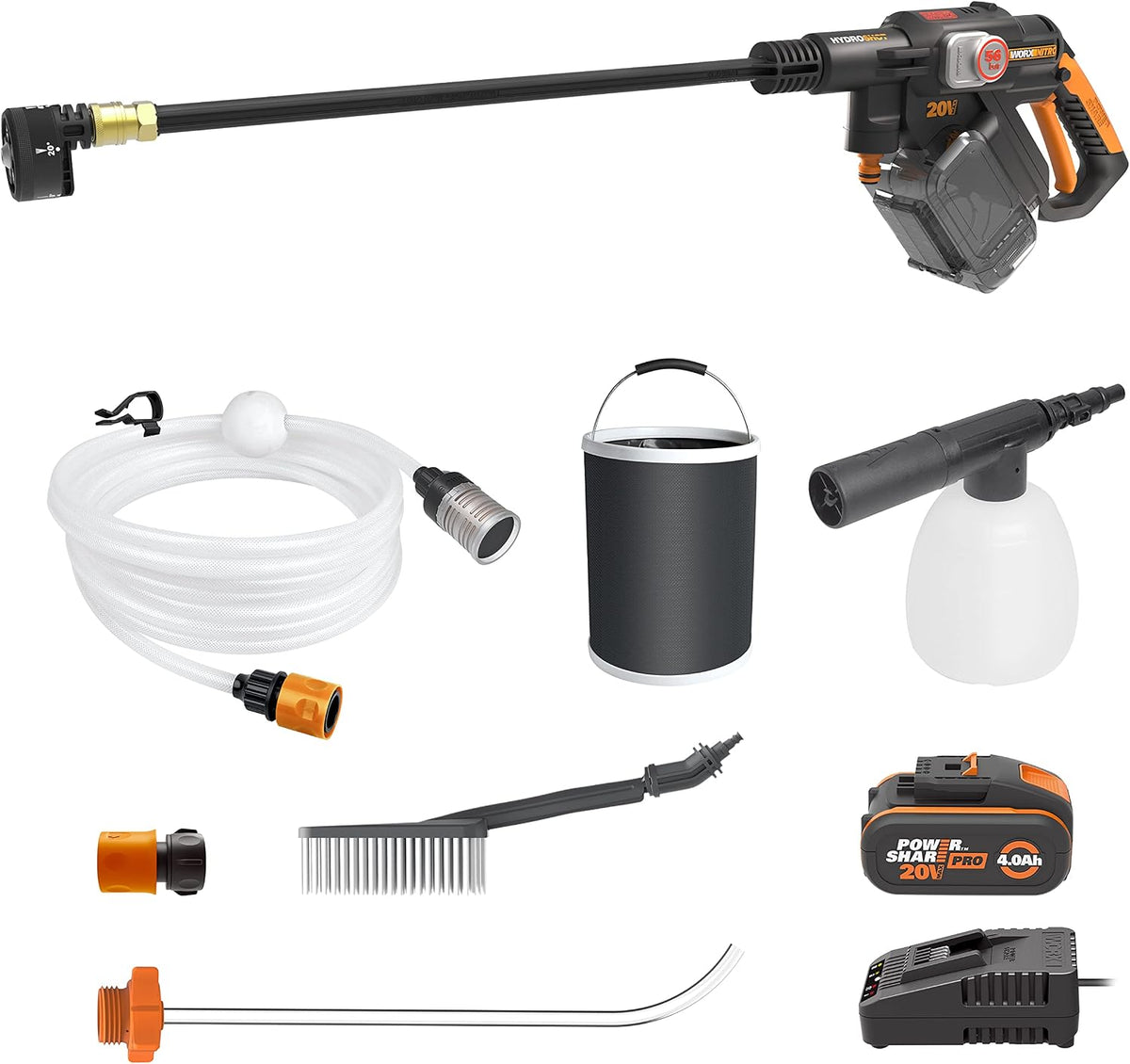 WORX Hochdruckreiniger, 56 Bar, 220 L, 20 V, Schwarz, WG633E.1 Hydroshot Akku-, Max