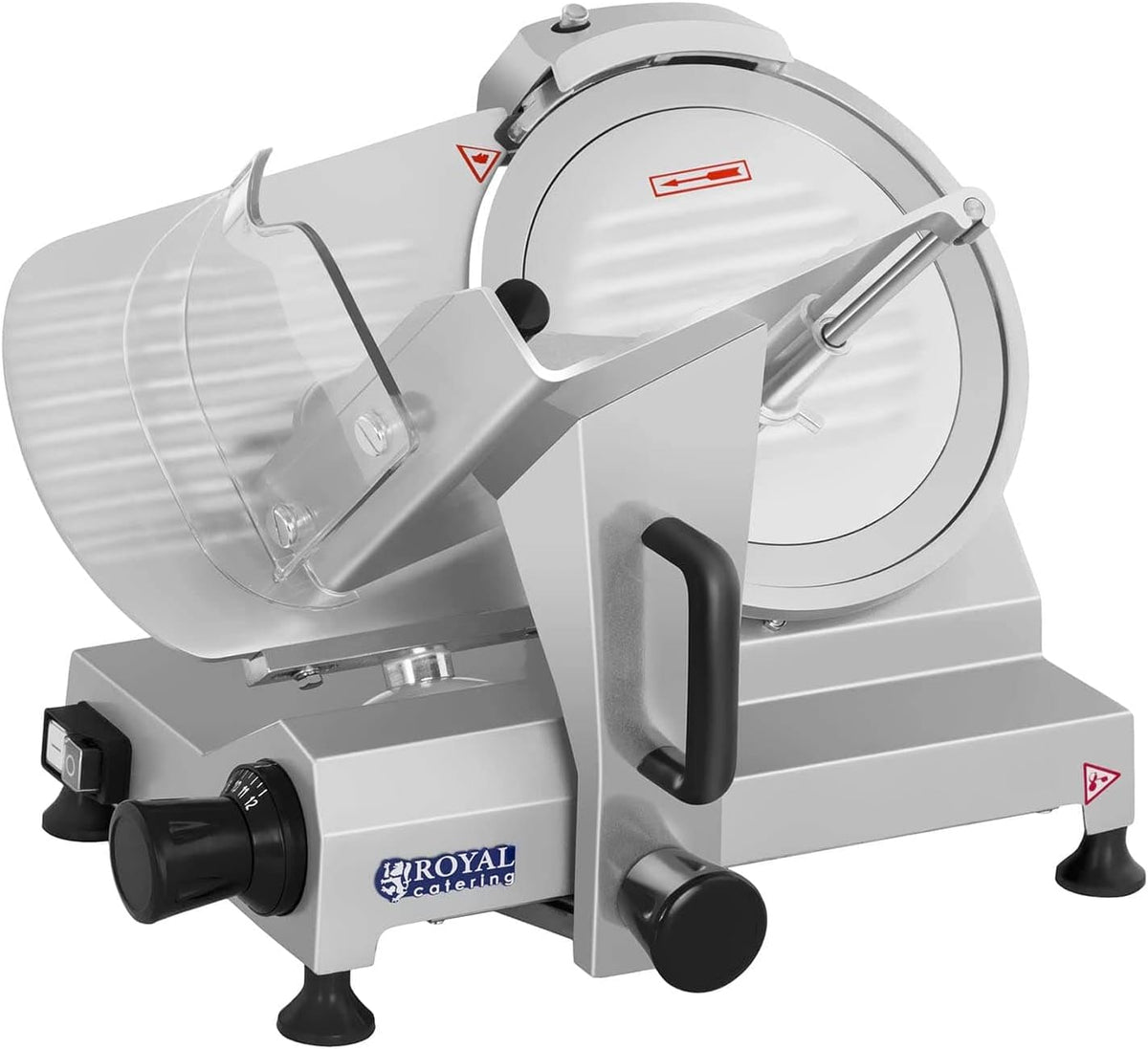 Royal Catering Schlitten, 48 x 38 x 37 cm, 250 mm, 150 W, 12 cm, Silber, Aufschnittmaschine Allesschneider Brotschneidemaschine
