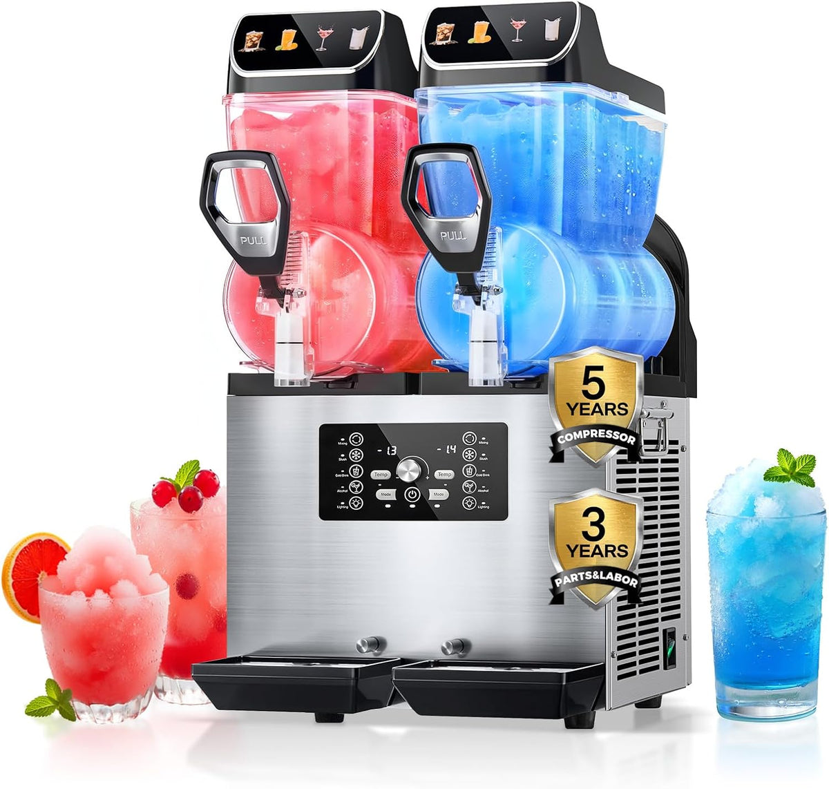 FOHERE Eismaschine, 30 L, Schwarz, Kommerzielle Slush Maschine, Tanks Slush Eis Maschine, Unabhängige Tank Kontrolle
