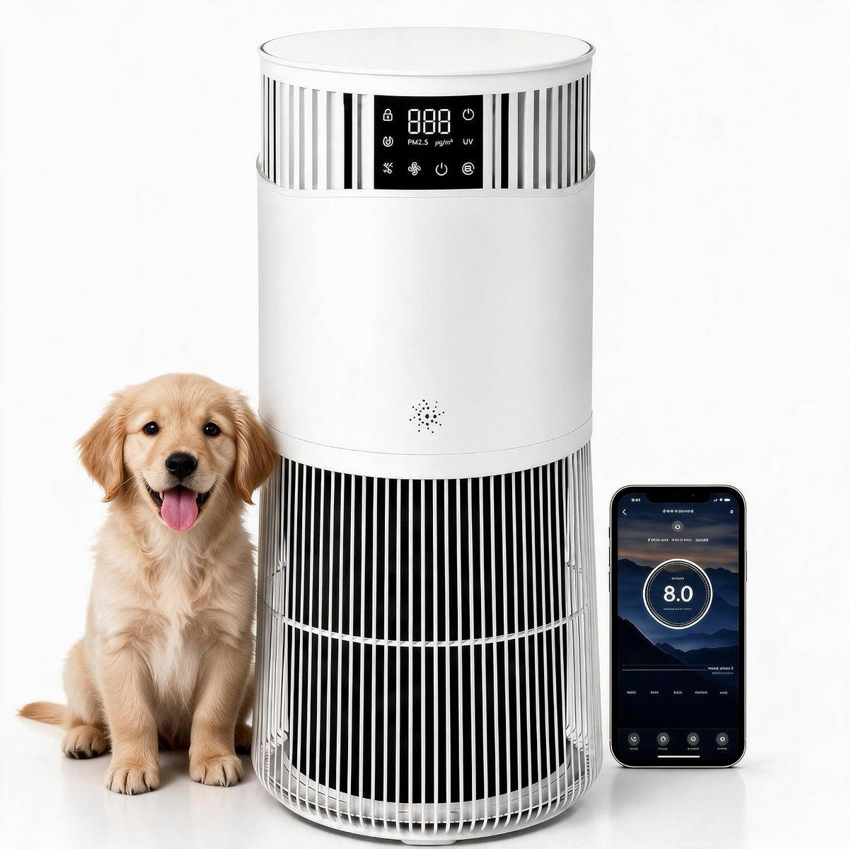 GarveeHome Dunstabzugshaube, 490 M, 24 dB, Weiß, Luftreiniger Mit 4-in-1 HEPA Filter, CADR ³/h Für Bis Zu 50㎡, 10 Stufen Inkl. Auto-Modus