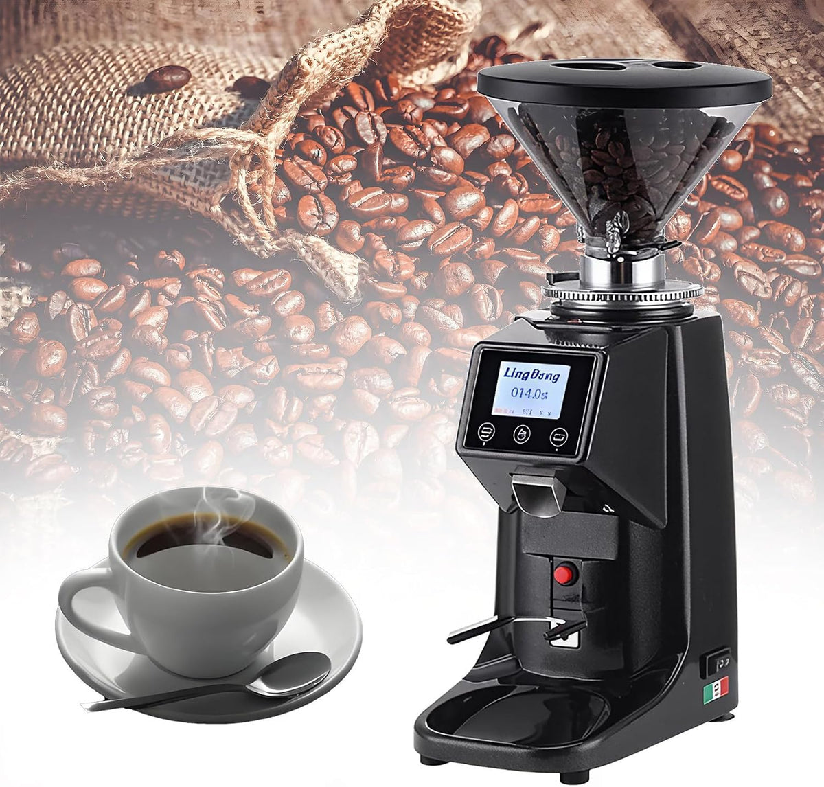 WDDEYYDS Kaffeemaschine, 60 mm, Silber/Schwarz, Gewerbliche Espressomühle mit 19 individuellen Einstellungen, Scheibenmahlwerk