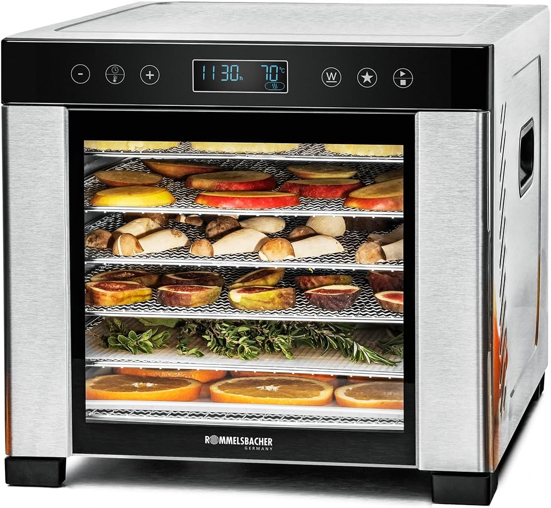 Rommelsbacher Dörrautomaten, 0,6 m, Silber, Dörrautomat DA 950, Dörrfläche ², 6 Edelstahl-Dörrtabletts, Warmhaltefunktion