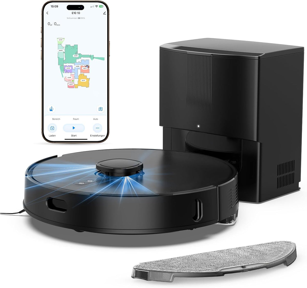 BOTLIFE Saugroboter, 3.5 L, Schwarz, mit Wischfunktion, 8000Pa Saugkraft, Staubsauger Roboter mit Absaugstation