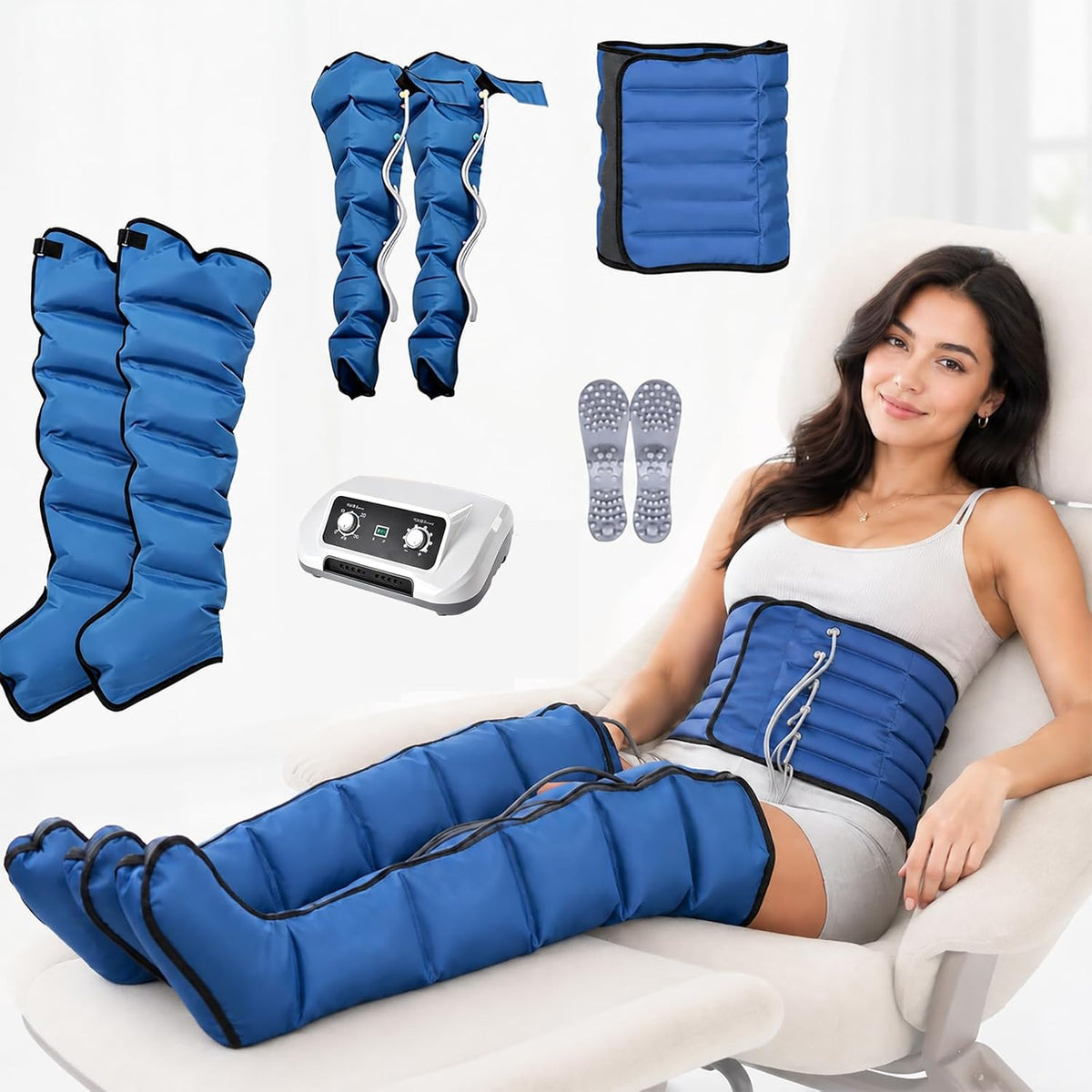MINHUIJIHUI Fußmassagegeräte, Schwarz, 6 Kammern Professionelles BeinmassagegeräT, Professionelle Wirksamkeit, Lymphatic Drainage Massager