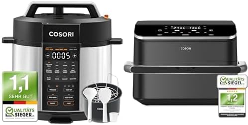 COSORI Heissluftfritteuse, 10 L, Schwarz, Schnellkochtopf, 9-in-1, Multikocher mit 14 Funktionen& Heißluftfritteuse TwinFry