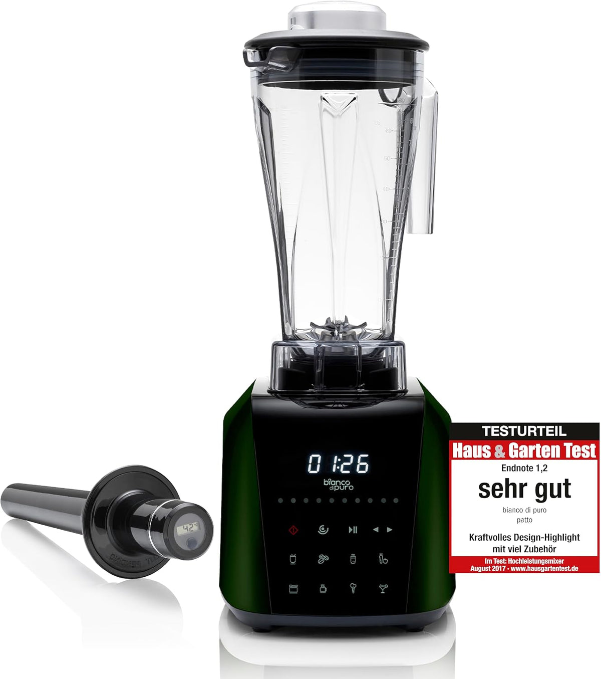 bianco di puro Standmixer, 2 Liter, Weiß/Grün, Hochleistungsmixer Patto inkl. AufsatzTri-Set Smoothie
