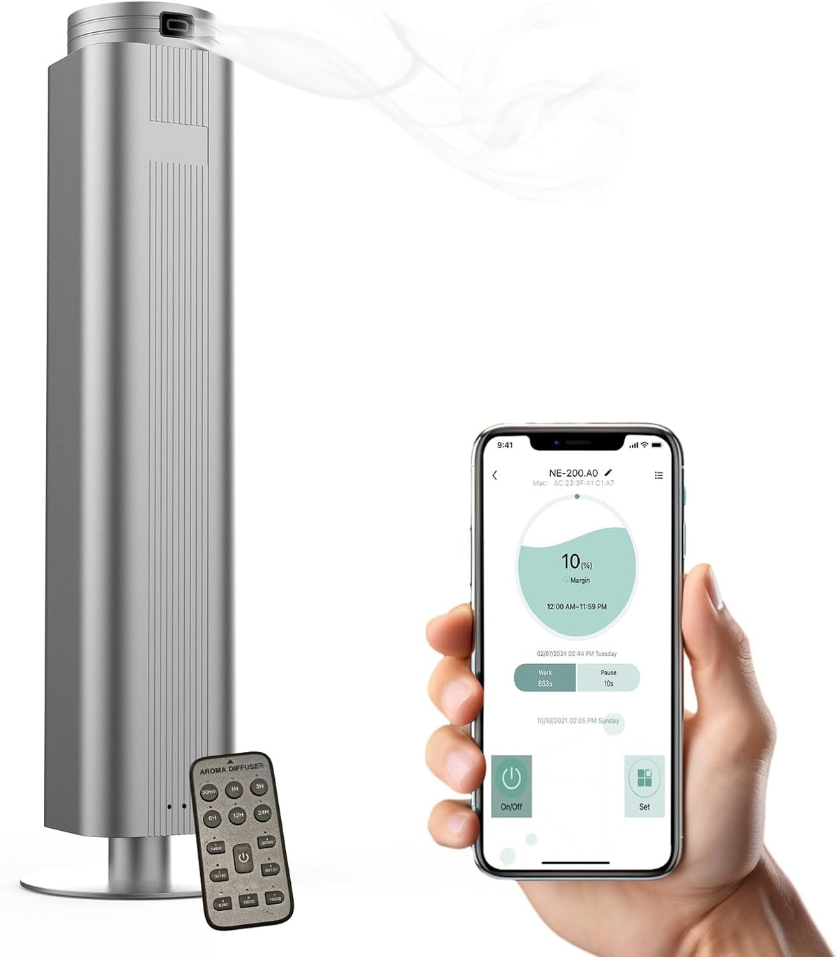 Zertylre Duftöldiffusoren, Schwarz, Wasserloser Diffuser FüR äTherische öLe, Bluetooth + WiFi-Funktion, 500ml Stand-Aromatherapie-Diffusor