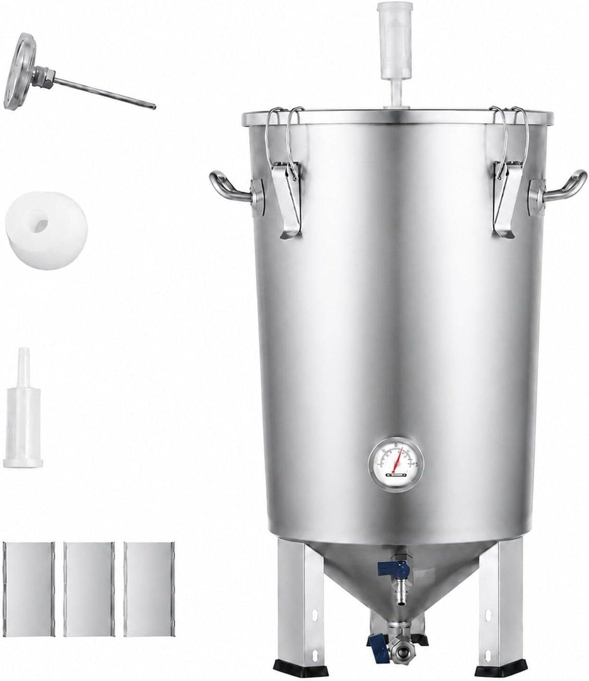 Bierbrauanlage Bierbrauen, 30 L, Silber, aus Edelstahl mit Bierfermenter, Braueimer, Sockel, Kessel, Deckel, Griff