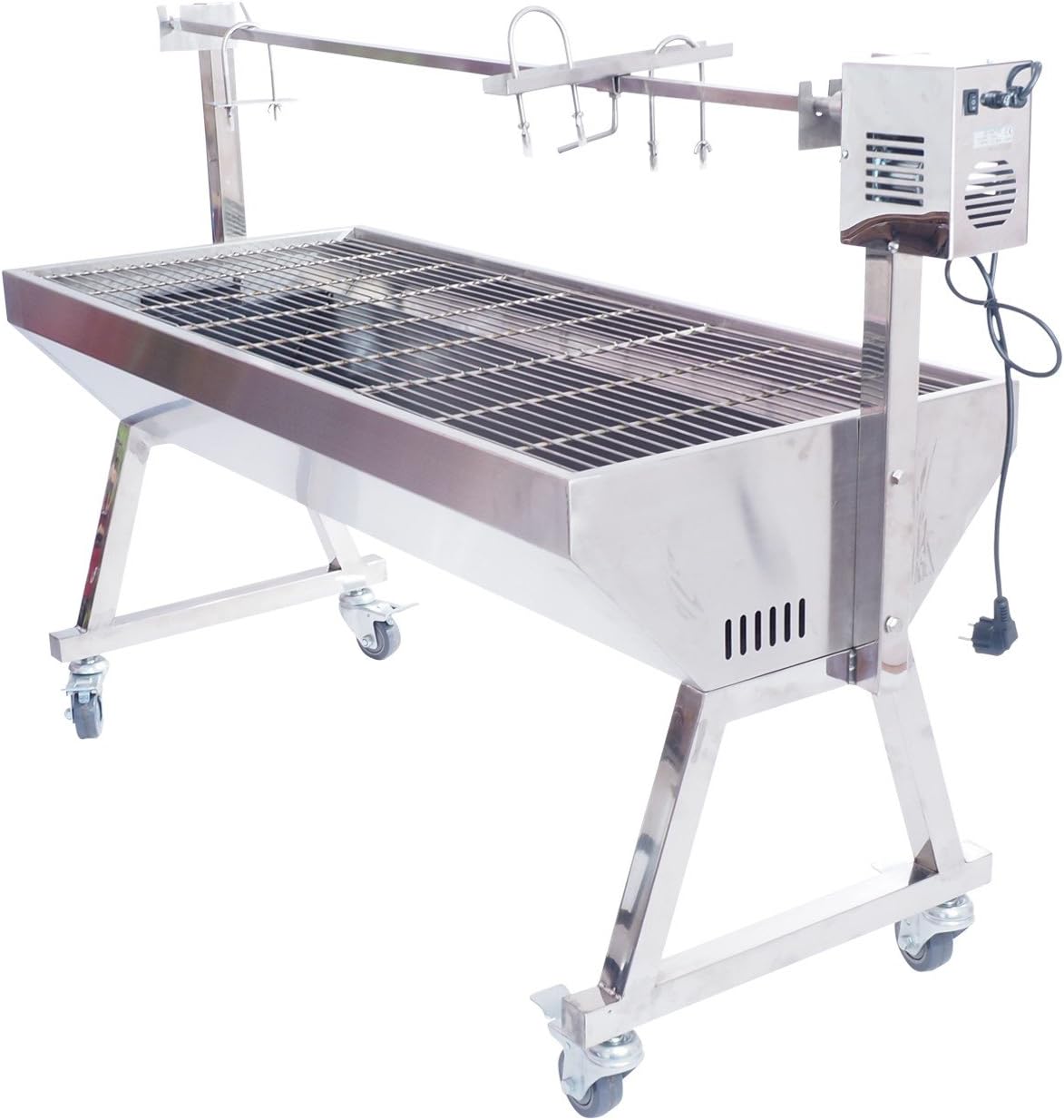 GS Multitrade Holzkohlegrill, 150 cm, Silber, Spanferkelgrill mit Motor - Grillwagen Edelstahl