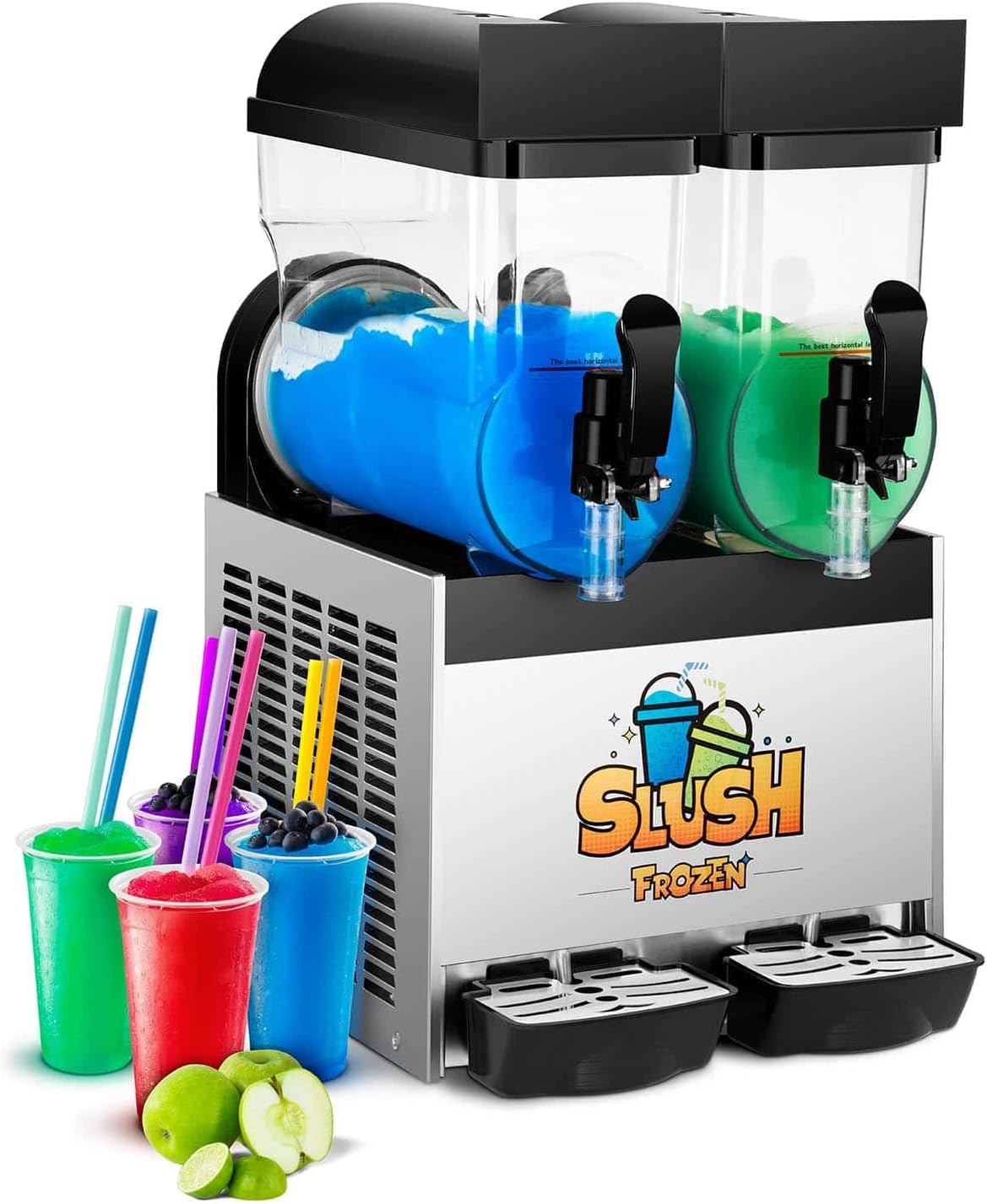 Royal Catering Crushed Ice-Maschinen, 770 W, 12 L, Schwarz, Slush-Eis-Maschine Slushie Maker RCSL 2/15 (2 x, -3 bis 2 °C