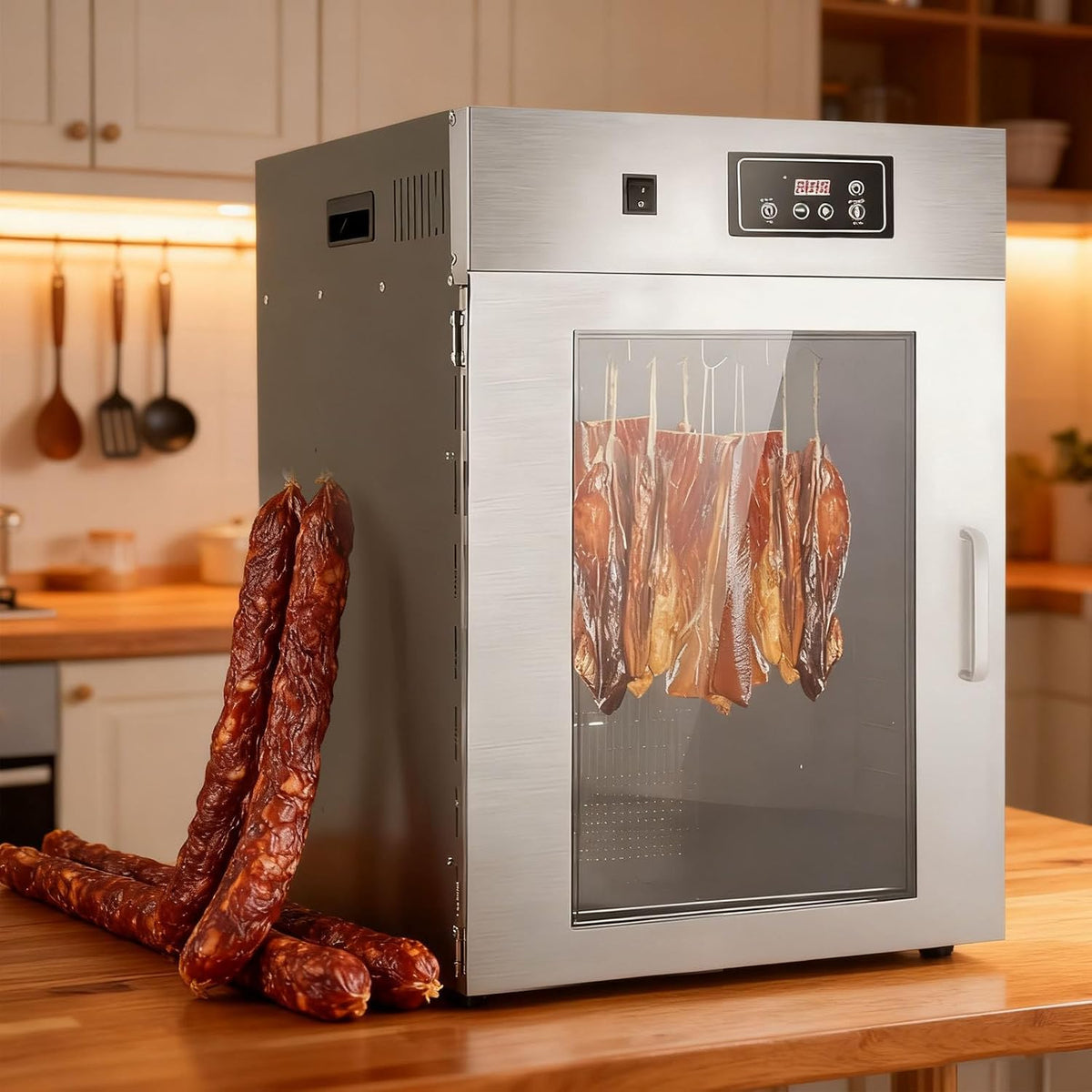 moupeaktain Reifeschrank, 7,5 kg, 800 W, 7.5 kg, Edelstahl, Silber, Gewerblicher Dry Aged Mit 360°-Drehfunktion