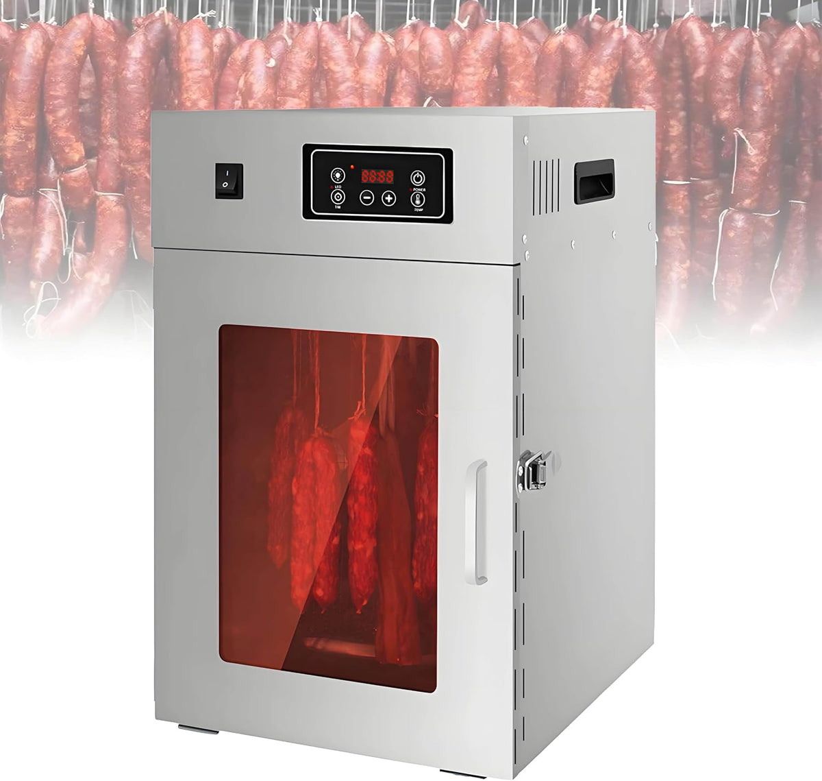 GSHSHOU Wäschetrockner, 800 W, Edelstahl, Schwarz, 360° Drehbarer Gewerblicher Dörrautomat mit, Geeignet für Rindfleisch