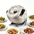 ORIDLECTAL Elektrische Woks, 2000 W, 6 l, Grau, Kochroboter, Multikocher: Automatischer Wok mit, 3D-Rundum-Erhitzung. Rauchfrei