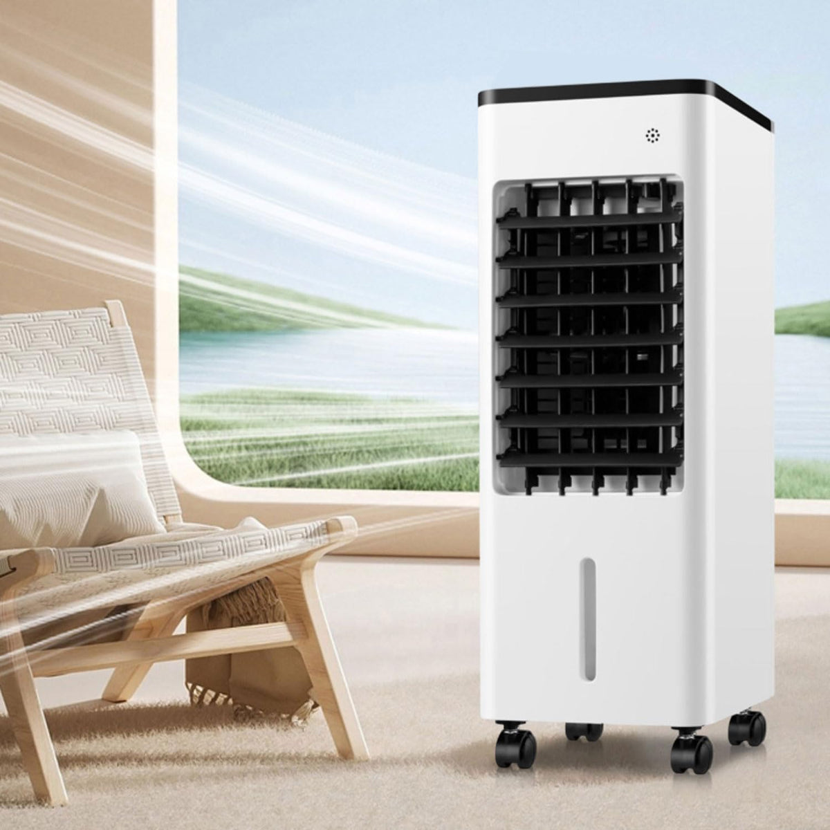 Klimaanlage Mobiles Klimagerät, Weiß, 3 Geschwindigkeiten, 90° oszillierend, leiser Betrieb, Digitalanzeige, 8-Stunden-Timer