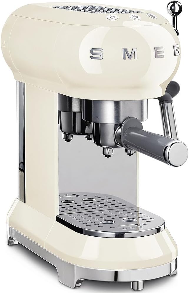 Smeg Espressokocher, 1350 W, 1 l, Schwarz/Silber, ECF01CREU Manual Espresso -Maschine, Cappuccino -System, Thermoblock