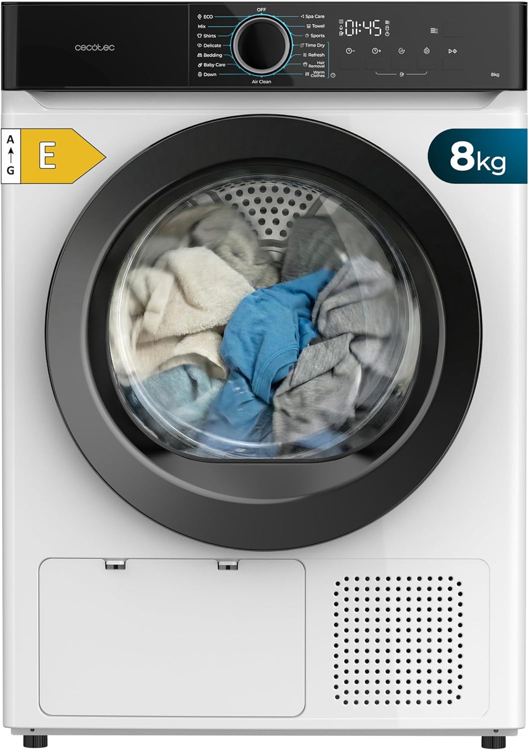 Cecotec Wärmepumpentrockner, 8 kg, Schwarz, Bolero DressCode Dry 8180, Energieklasse E, 15 Programme, Sensor-Autotrocknung