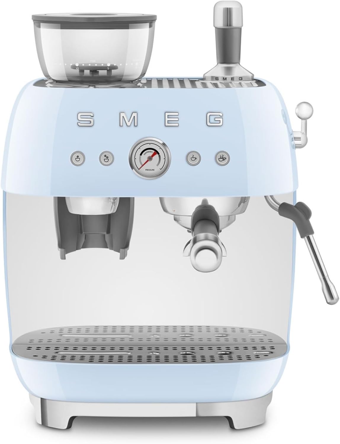 Smeg Kaffeemaschine, 1350 W, Schwarz/Silber, EGF03PBEU, manuelle Espressomaschine, mit integrierter Kaffeemühle