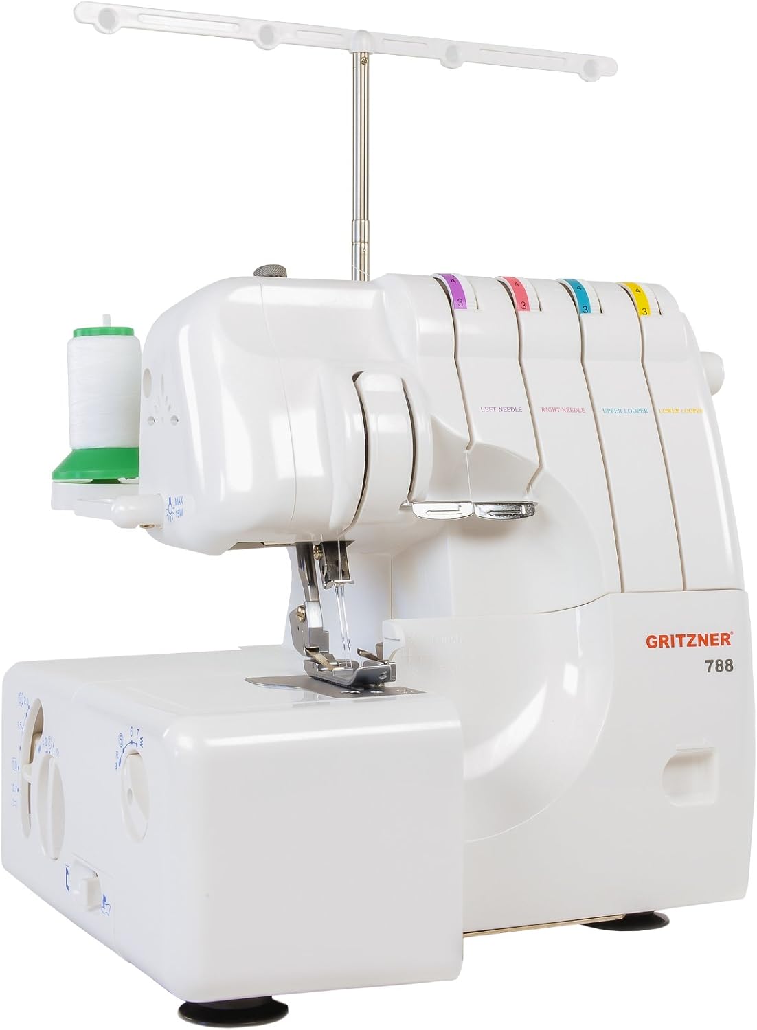Gritzner Overlock-Nähmaschinen, Grau, 788 Overlock mit LED Licht + 5 praktische Nähfüße aus dem