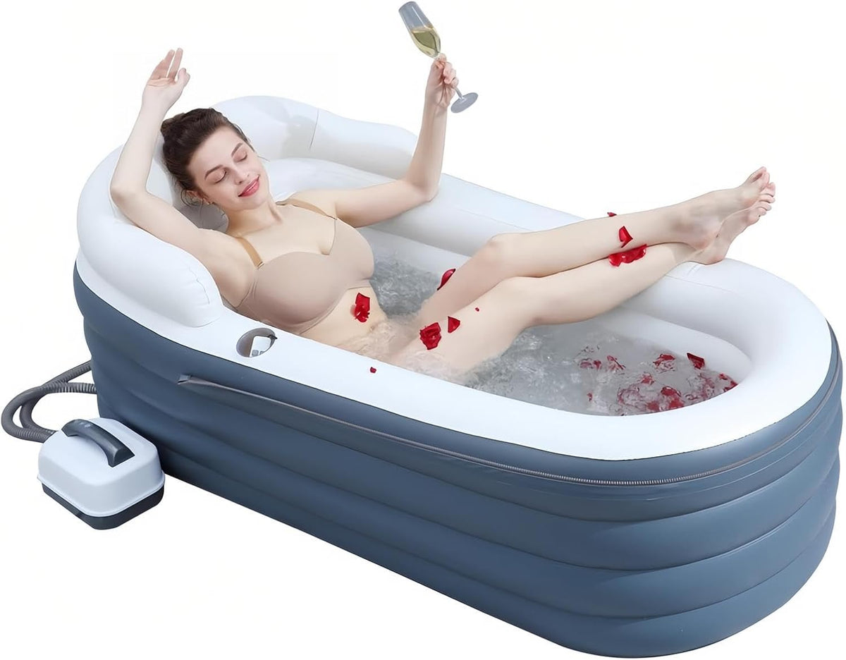 Aufblasbare, Schwarz, Badewanne für Erwachsene, tragbare Spa-Wassertherapie-Einweichwanne mit, inklusive Kissen und Rückenlehne