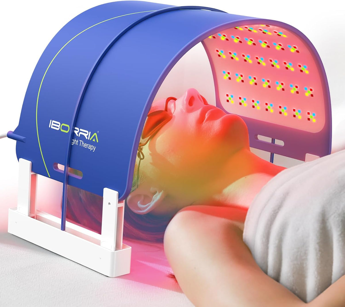 IBORRIA Infrarottherapie, 48 W, Blau, AuraCure LED Rotlichttherapie Panel für Gesicht & Körper, 490 Hochleistungs-LEDs
