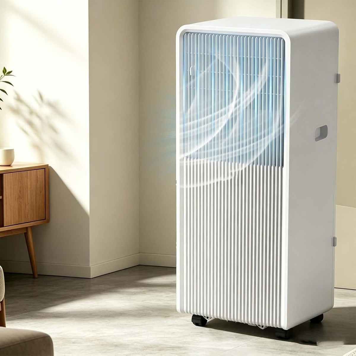 LCAIHONG Klimaanlage, Weiß, Sonnenaussetzer 4-in-1 mobil, Inverter Mobile Klimagerät mit Kühlung, Heizung, Entfeuchtung & Belüftung