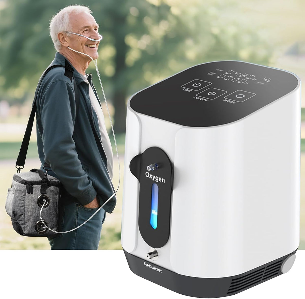 LungSank Sauerstofftherapie, 4 L, Schwarz, Mobil Sauerstoffkonzentrator, 1- /min, Konzentration 90%, Sauerstoffgerät für Zuhause