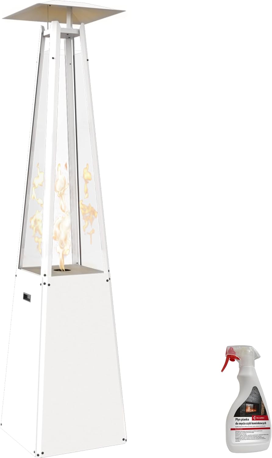 kratki Heizstrahler, 12 kW, Stahl und Glas, Weiß, Gas Terrassenheizer UMBRELLA Terrassenofen