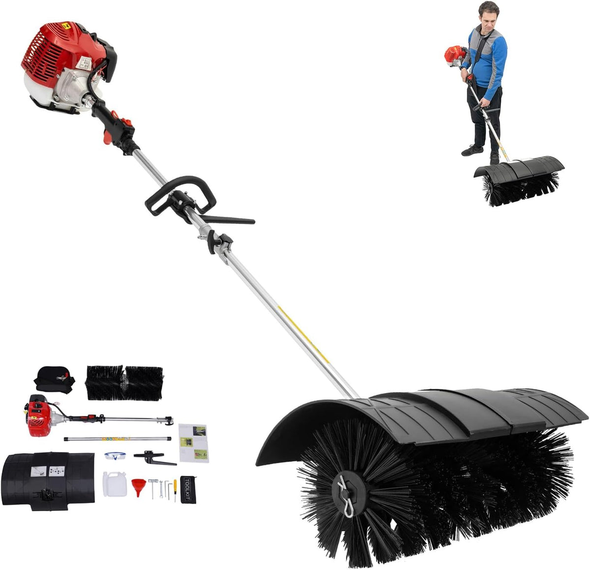 Wiefiche Schneefräse, 1.7KW, 52 cm, PA6, Nylon, Schwarz, Benzin Kehrmaschine 2, 3 PS 2-Takt, Breitbürste Benzinbetriebene Handkehrmaschine