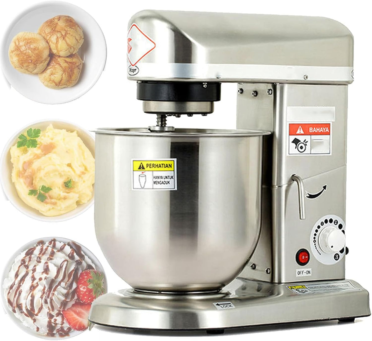 Oiyekntd Knet- & Rührmaschinen, 5l/7l/10l, Edelstahl, Schwarz, 3-IN-1 Elektrischer Standmixer, Küchenmaschine mit 3 Geschwindigkeiten