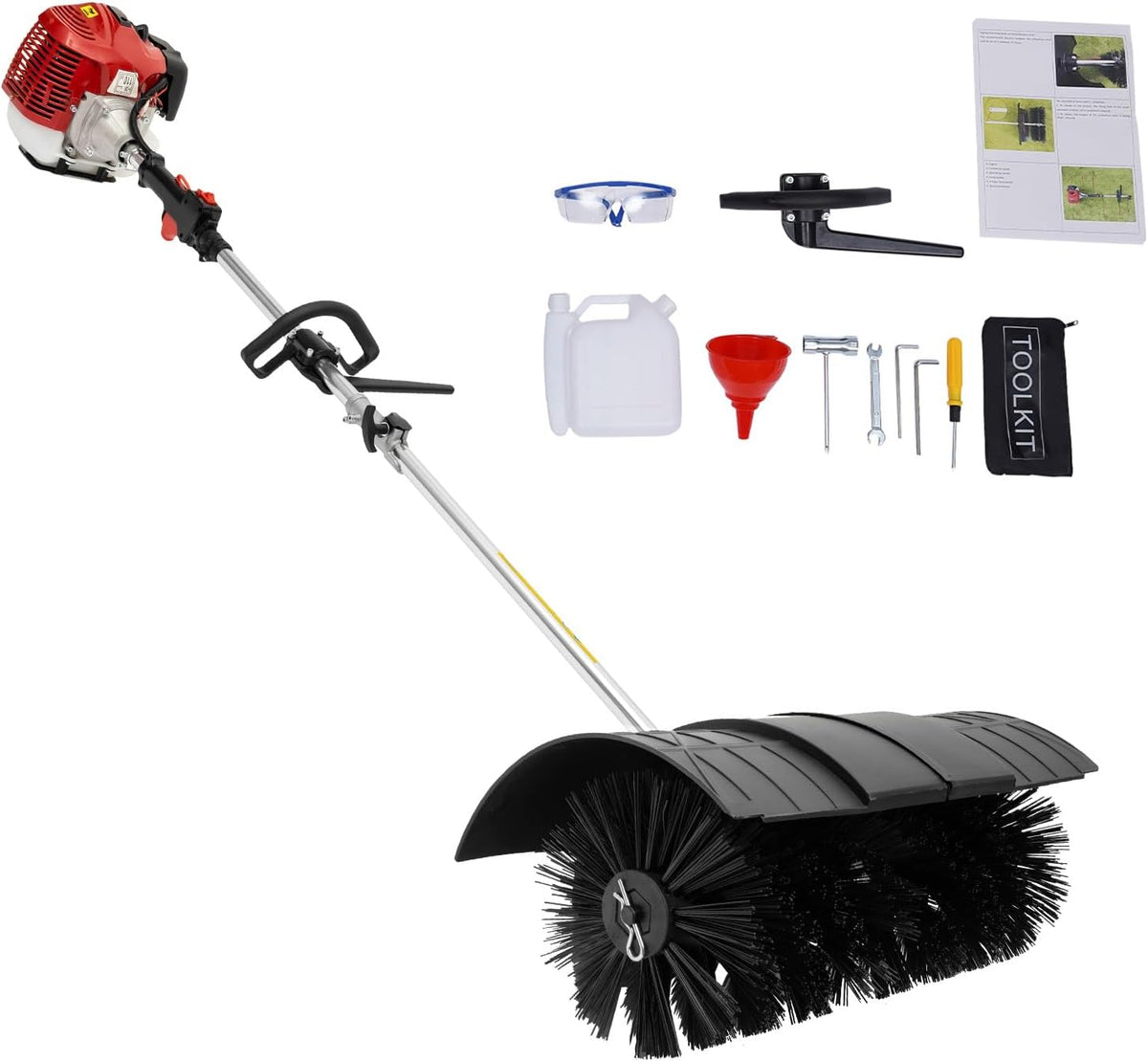OUKANING Schneefräse, 1.7kw / 2.3hp, 58 cm, Schwarz, Kehrmaschine Motorbesen 52CC 2 Takt Bürstenbreite Benzin, Straßen