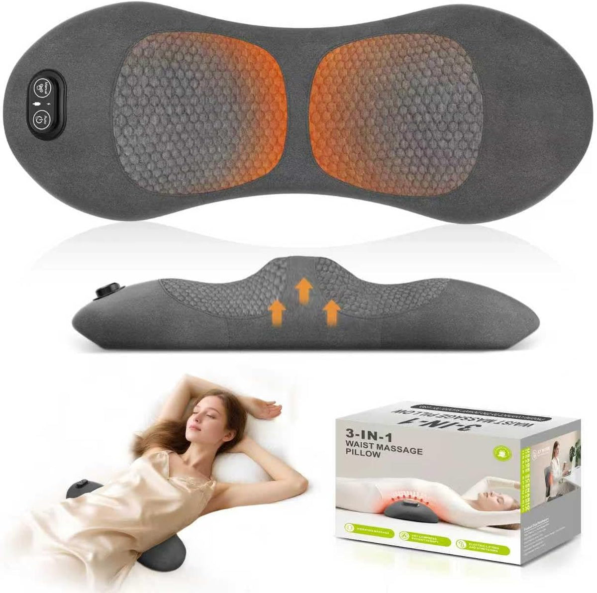 HuixinLine Rückenmassage, Schwarz, Triple Fusion gerät mit Wärme, Vibration und Lendenwirbeltraktion, Kabelgebundenes elektrisches Massagegerät