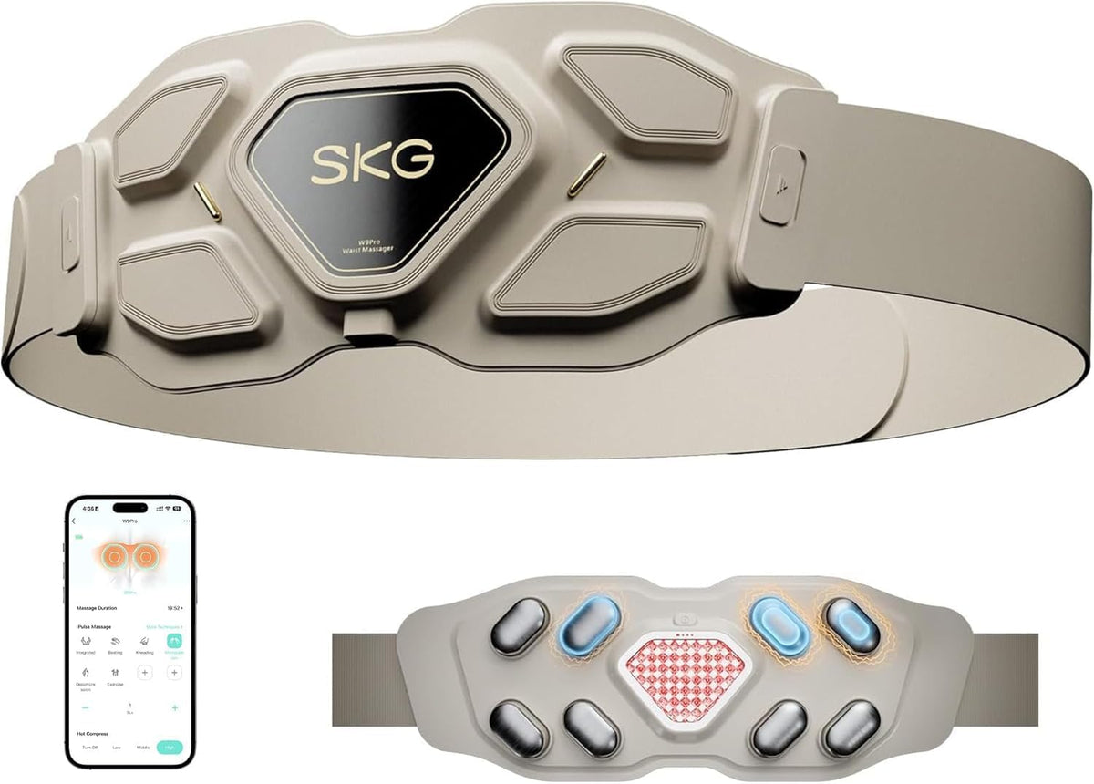 SKG Nackenmassagegeräte, Schwarz, Massagegürtel für unteren Rücken mit Wärme, Kabellos, W9 Pro, Tragbar & Verstellbar