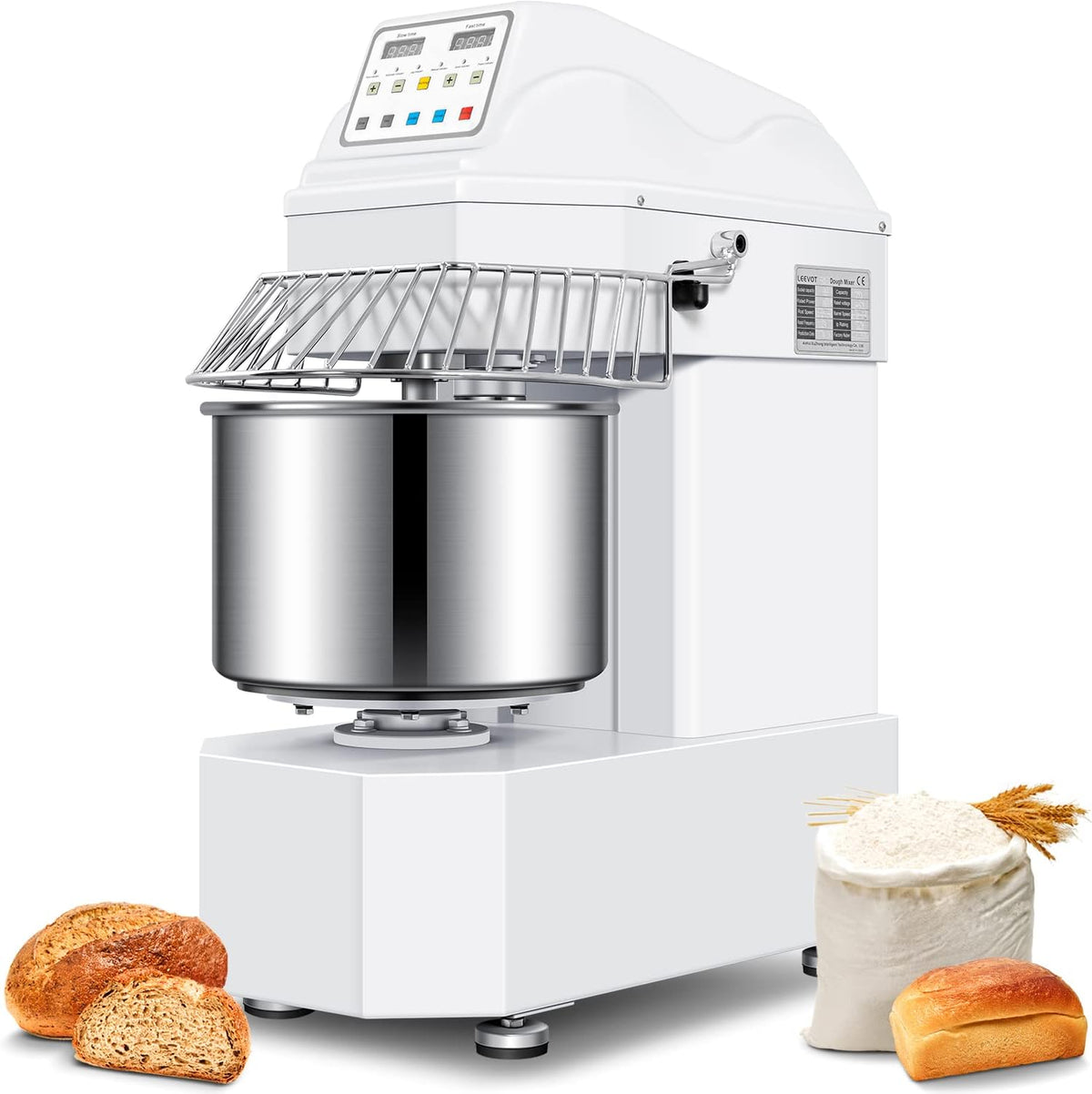 LEEVOT Knet- & Rührmaschinen, 20 l, Grau, Kommerzielle Teigknetmaschine, Planeten-Küchenmaschine mit Doppelrotation und Display