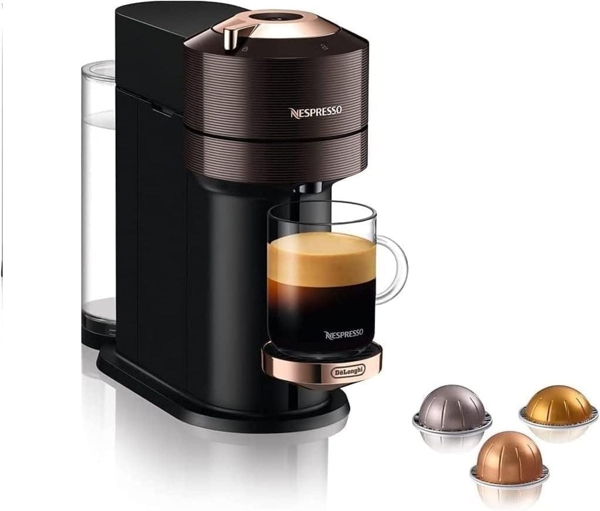 Nespresso Kaffeemaschine, Braun, De'Longhi Vertuo Next für Kaffeekapseln, superautomatisch, mit WLAN und Bluetooth