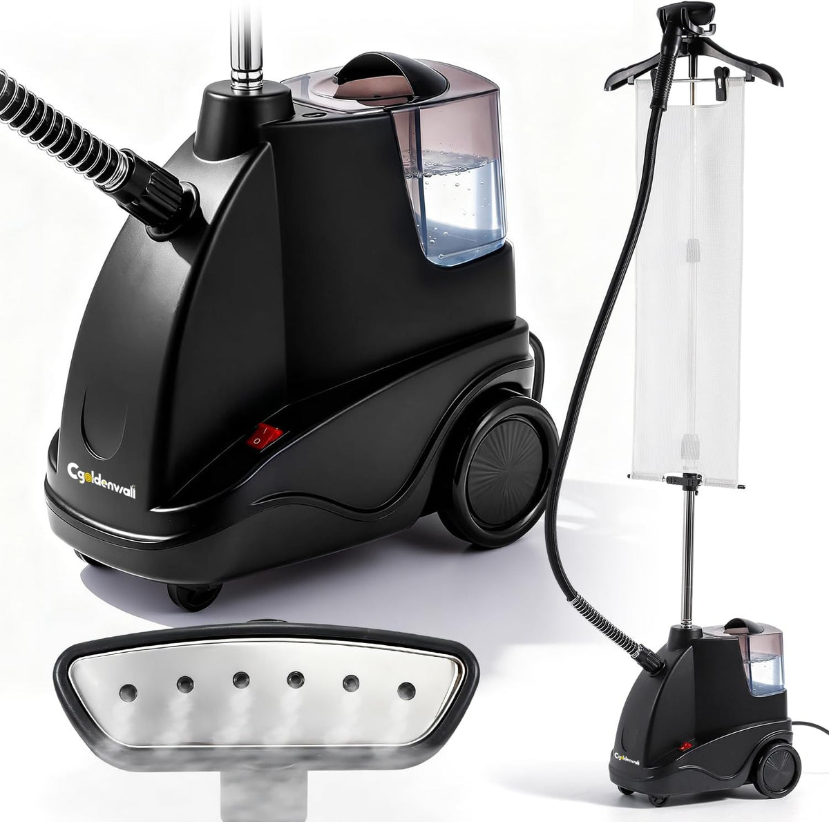 CGOLDENWALL Dampfglätter, 1500 W, 2.9 L, Schwarz, Abnehmbarer Wassertank, 40s Schnelles Aufheizen