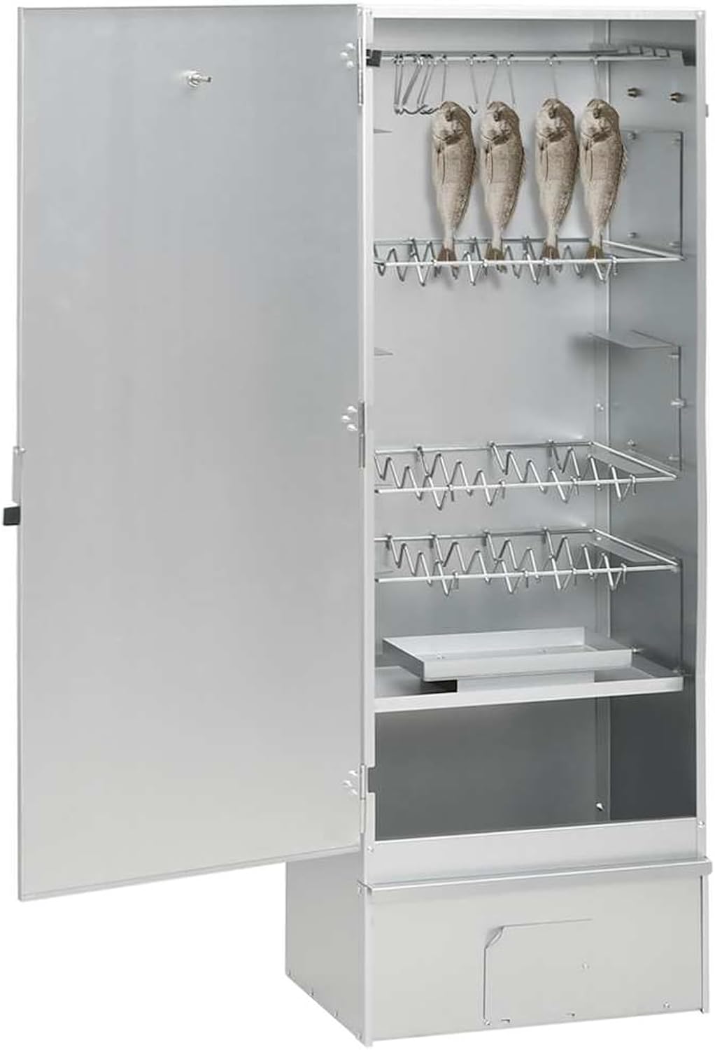 Mengtu Powerstation, 44,5 x 29 x 110 cm, Verzinkter Stahl, Schwarz, Multifunktionaler Räucherofen mit Kaltrauchgenerator - Stahl