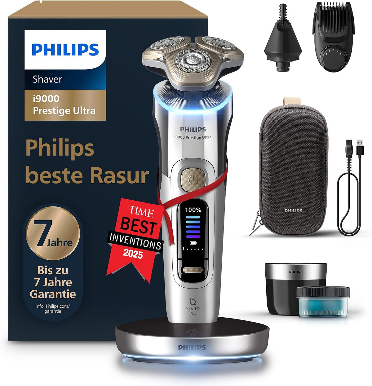 PHILIPS Elektrorasierer, Schwarz, Rasierer i9000 Prestige Ultra für Herren, Nass- und Trockenrasur, chrom, Druck- und Bewegungssensor