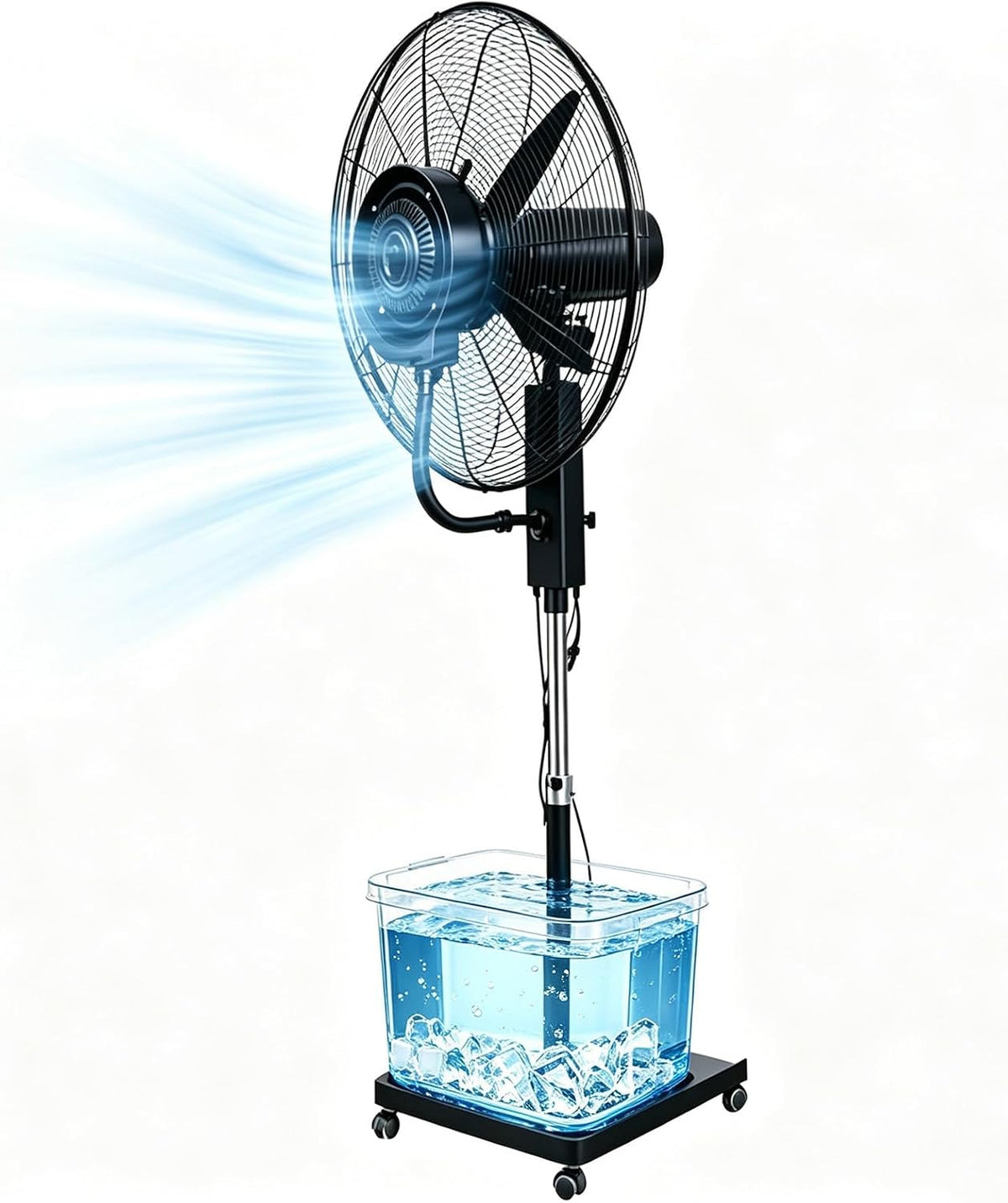 Gewerblicher Standventilatoren, Schwarz, Industrie ventilator, Nebelventilator 3-in-1-Kühlnebelventilator, Wohnzimmer