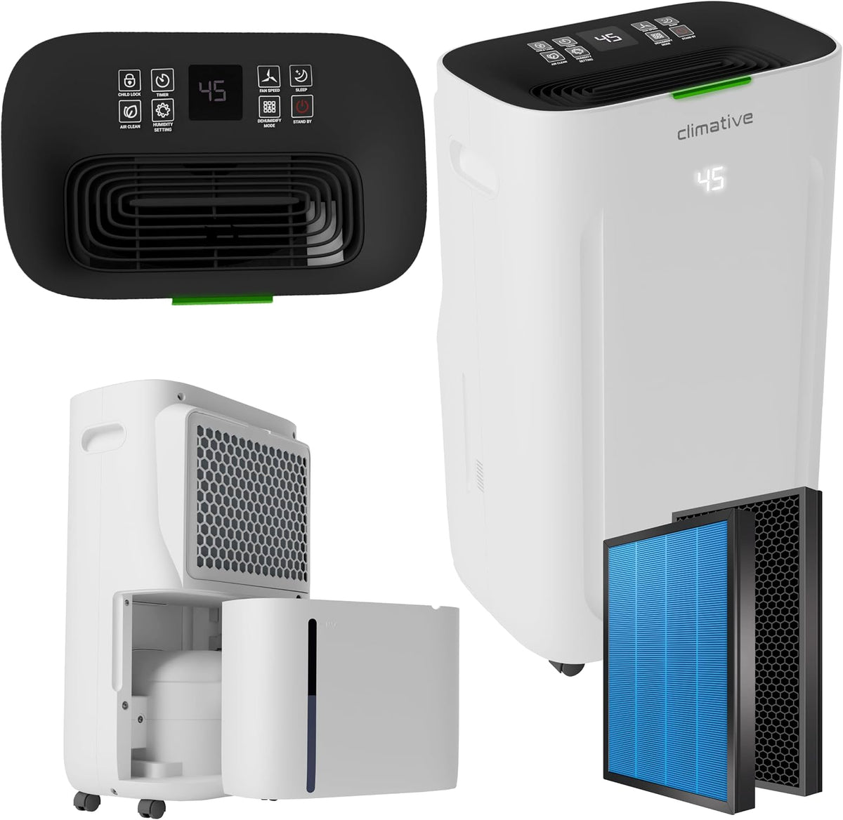 Climative Luftentfeuchter, 40 m, 20 L, Weiß, Elektrisch mit HEPA Filter SILENT ION UV /24h WLAN Air, Wohnung, Badezimmer gegen Feuchtigkeit