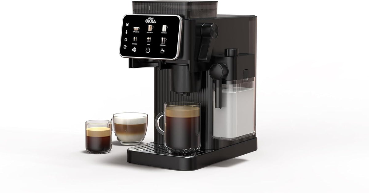 Arzum Okka Kaffeevollautomat, 15 Bar, Schwarz/Silber, Barista Compact, Automatische Espressomaschine In A5-Größe Mit Farbigem