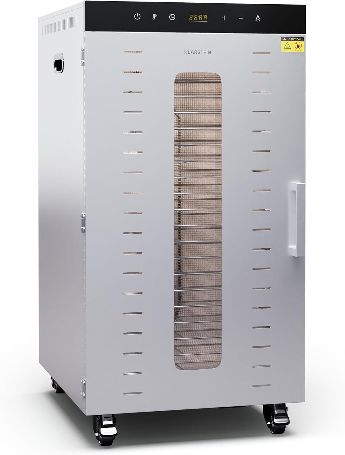 Klarstein Dörrautomaten, 55 dB, Silber, Dörrautomat Edelstahl, 2.000-W-Dörrgerät, 20 Edelstahl-Einlegeböden, 90 °C